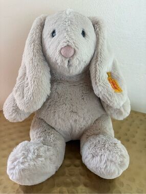 Steiff Light Grey Plush Bunny with Button Tag 11” Like New